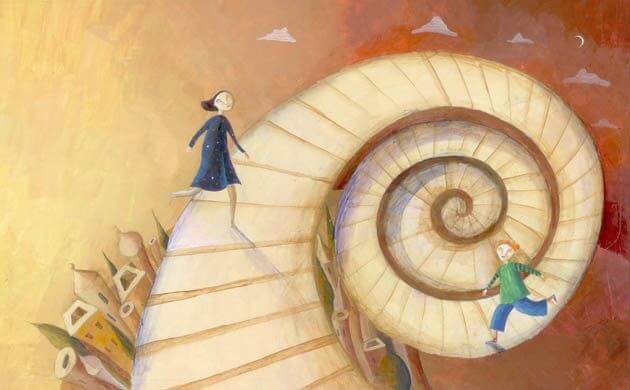 two people in a spiral