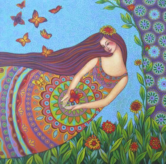 woman and butterflies