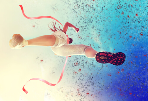 woman crossing line goal