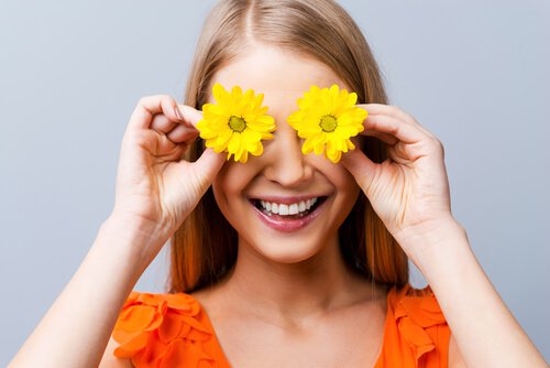 woman flowers eyes
