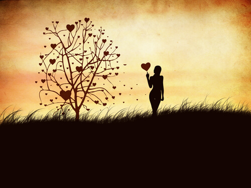 Woman Beside Heart Tree