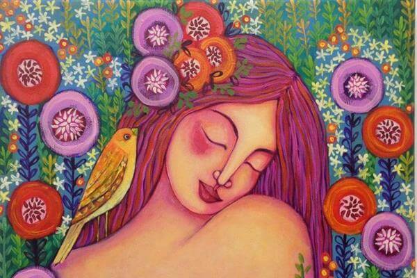 colorful woman and bird