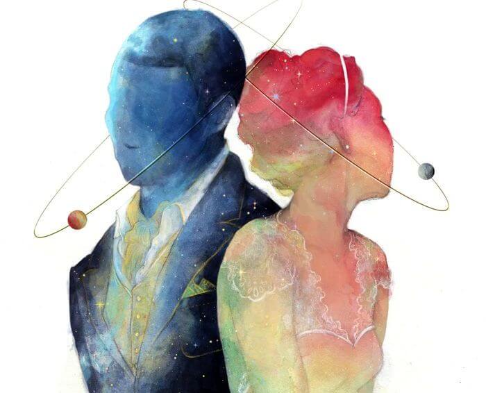 couple in blue and pink