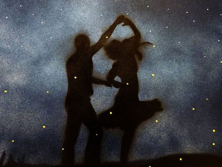 silhouette couple dancing attitude