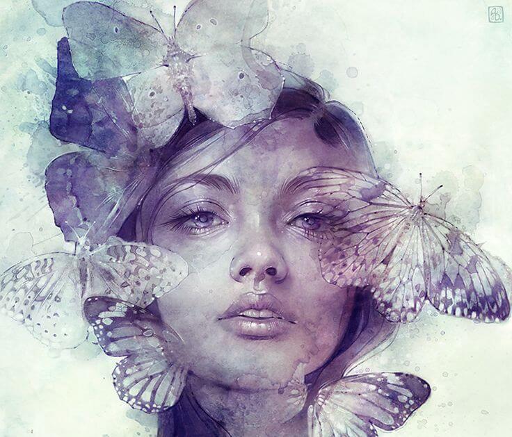 face with butterflies