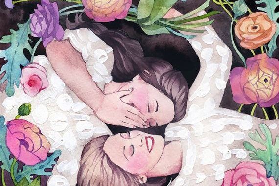 friends surrounded by flowers