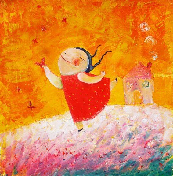 girl on the praries with a butterfly