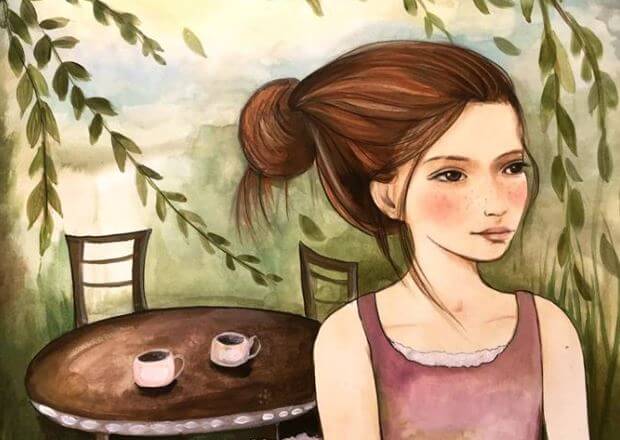 girl with bun and two mugs