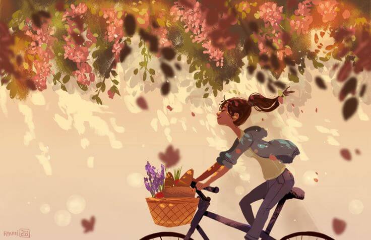 happy girl on bike