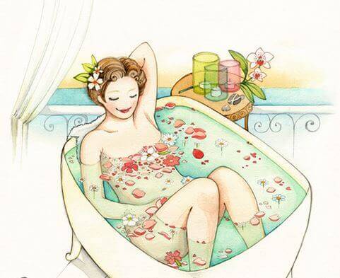 lady taking bath