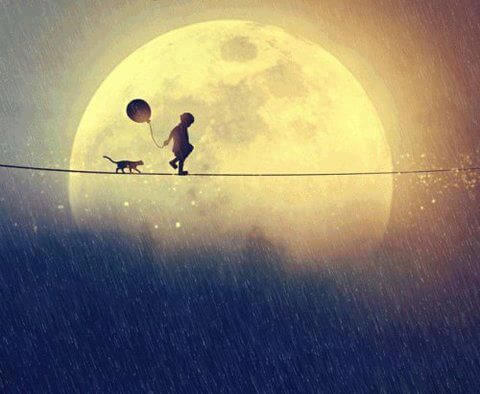 moon and boy on tightrope