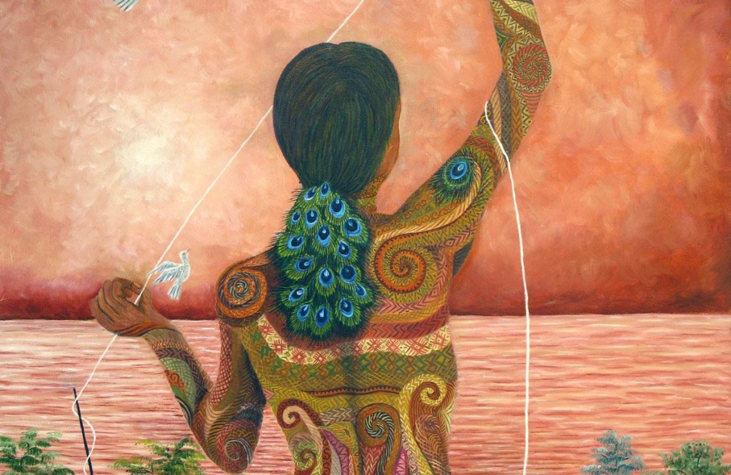 Woman With Line Before Sea