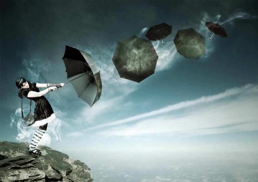 girl and black umbrellas understand