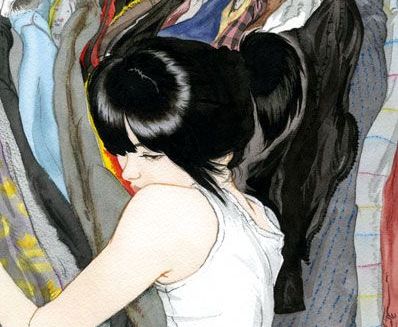 부정에 대해 생각하며 옷을 껴안는 여자아이