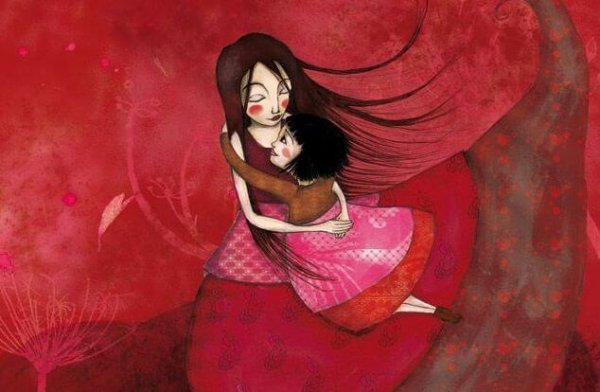 Mother and daughter hugging.