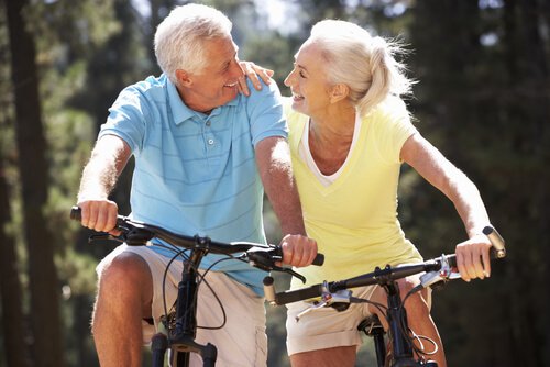 couple biking