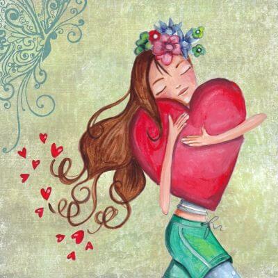 girl hugging heart