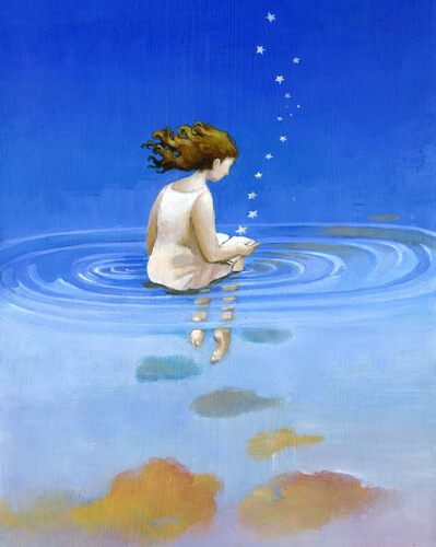 girl sitting on water