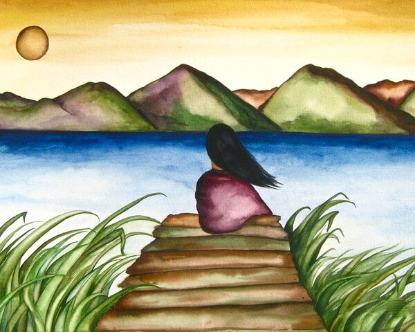 girl sitting watching the sun