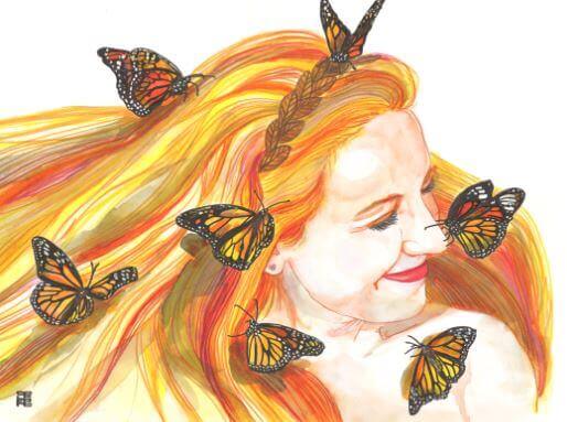 girl smiling with butterflies