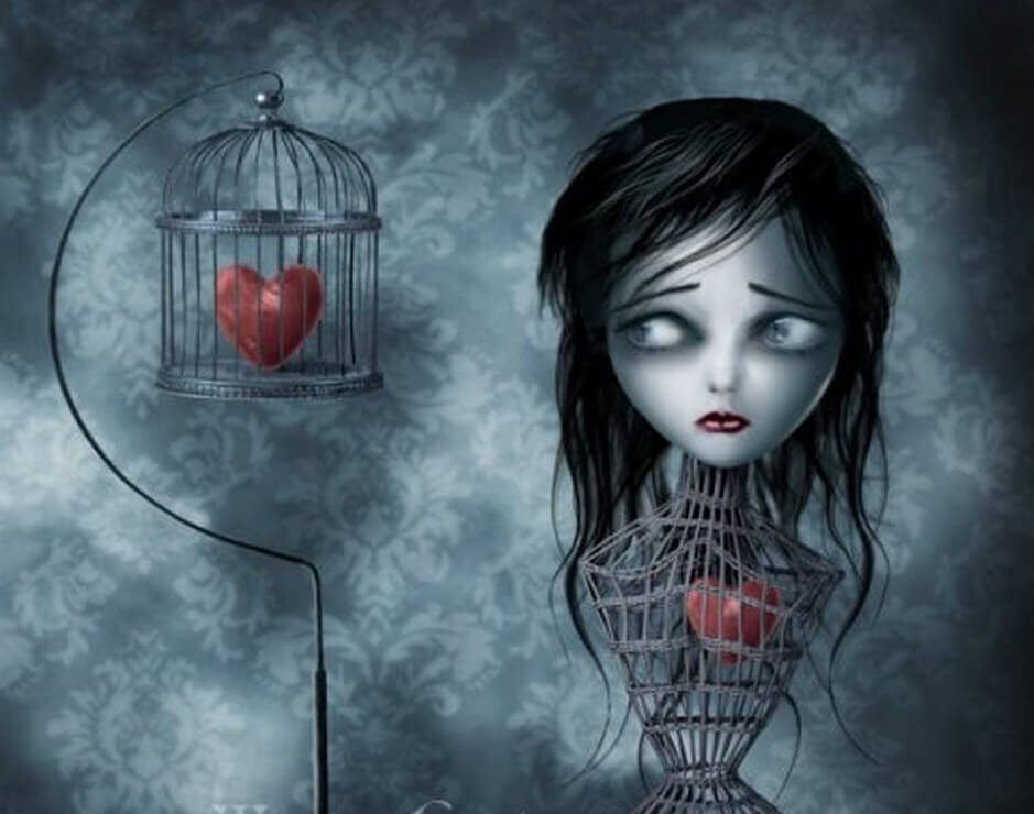 girl with heart in cage