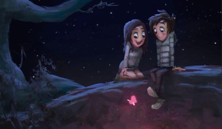 happy couple on a bridge