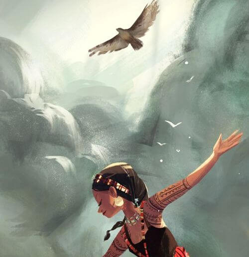 indian girl and hawk