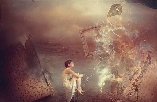 surreal image girl kite dreaming