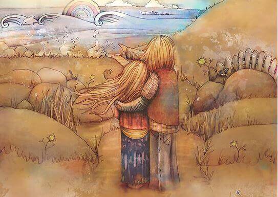 mother and daughter by seaside