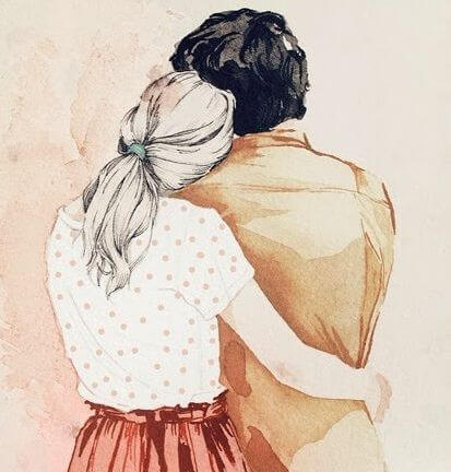 two people hugging turned around