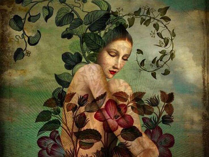 woman leaves and plants