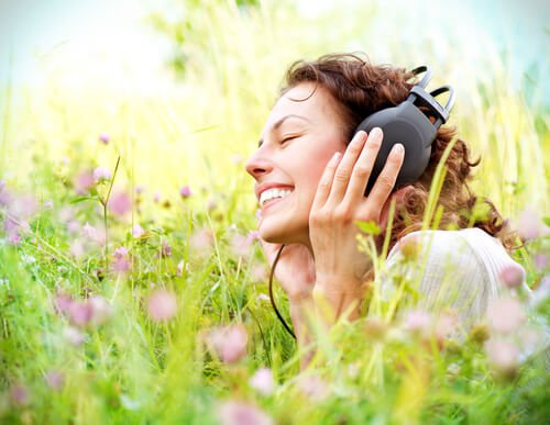 happy woman with headphones