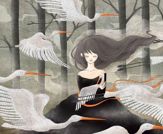 woman with white cranes planning her life
