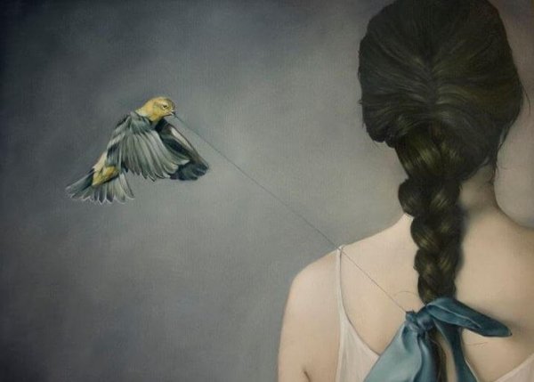 bird pulling a string