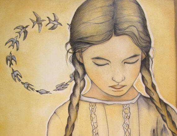 birds flying around head