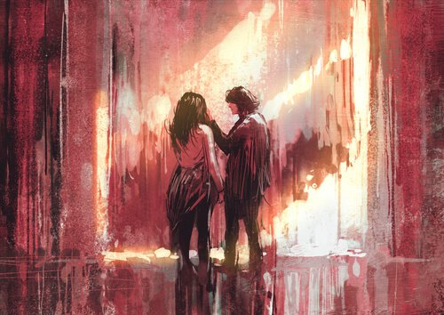 boy touching girls face