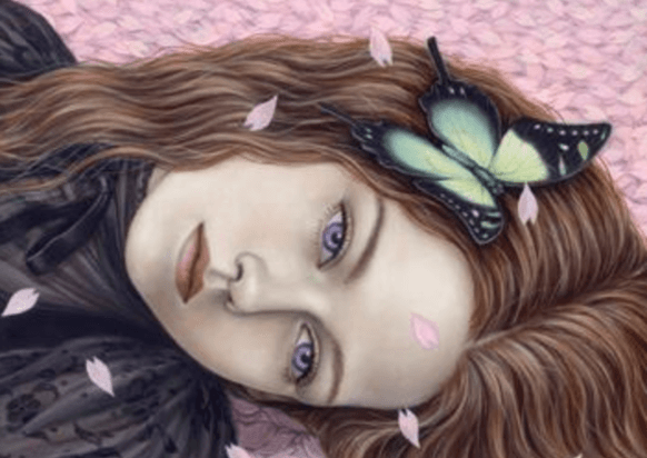 butterfly on girl's head