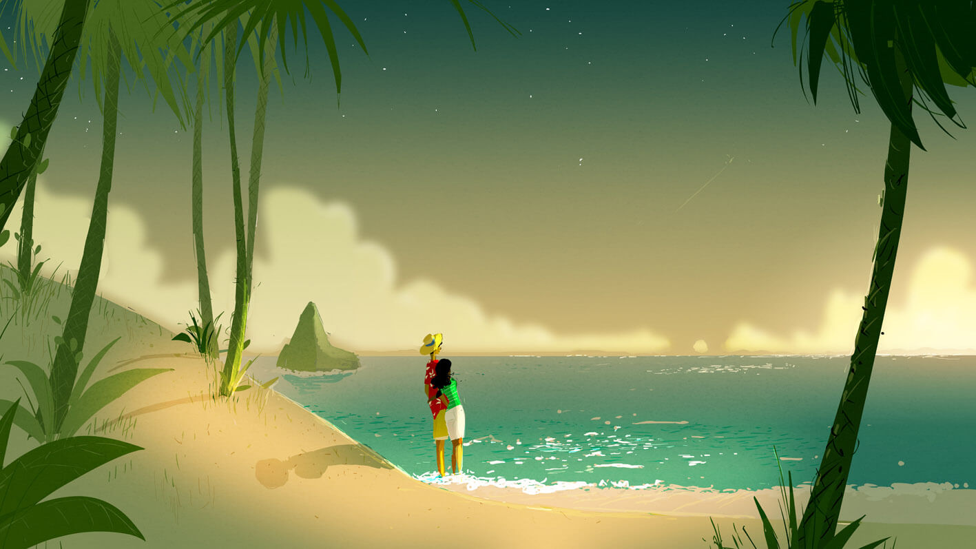 couple hugging while looking at the sea