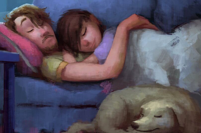 couple napping on couch