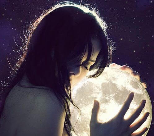 girl holding moon
