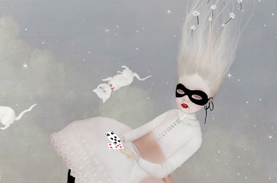 girl with mask falling