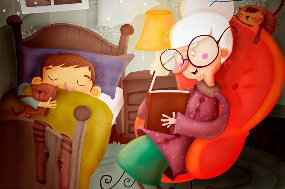 grandmother reading a book