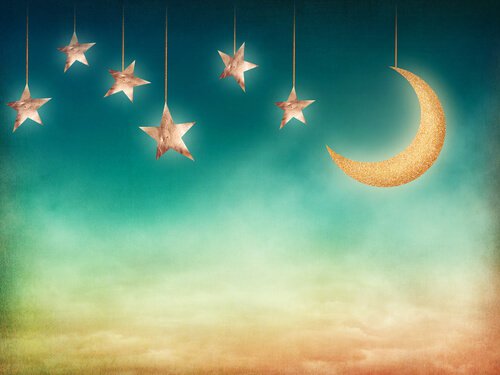 hanging stars and moon