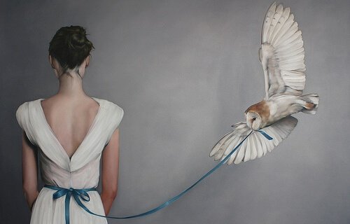 Owl Pulling Girl's Ribbon