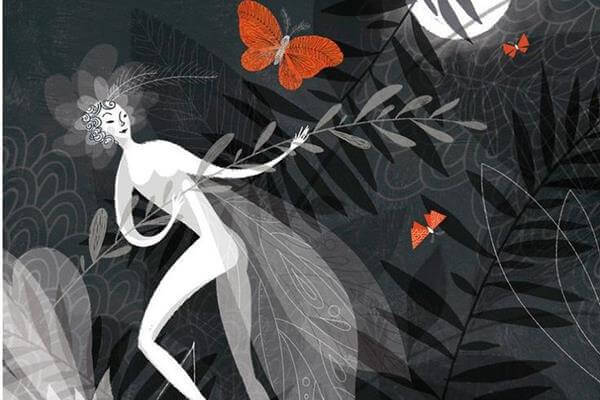 Woman and Butterflies Running Away