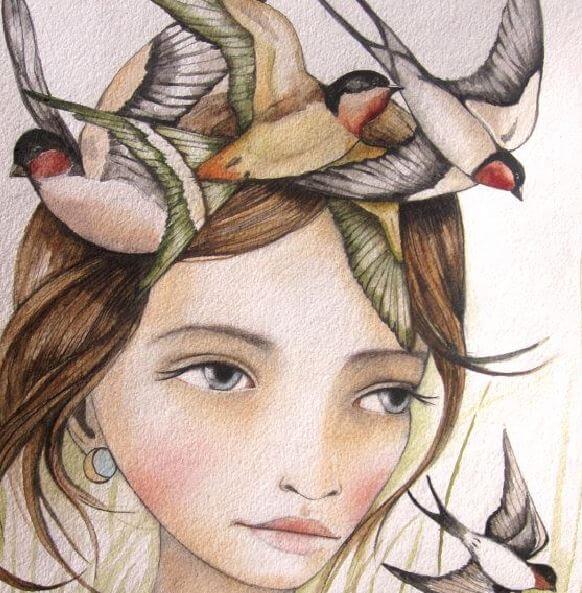 Woman with Birds on Head