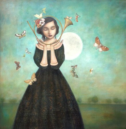 Woman with Instrument and Butterflies