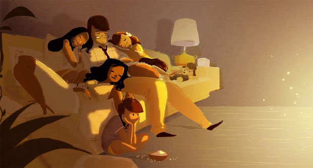 Whole Family Sleeping Together on Sofa