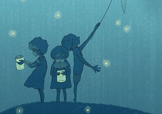 children catching fireflies