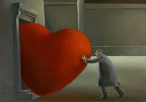 Man Pushing Heart Through Door